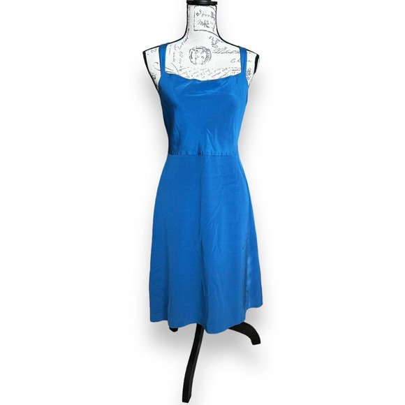 J. Crew 100% Silk Blue Cross Strap Back Midi A-Line Sun Dress 8P Style 11832 - Picture 1 of 4